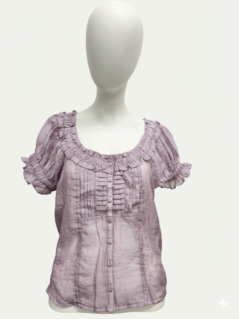 Pilcro Lavender Ruffle-Front Button Blouse